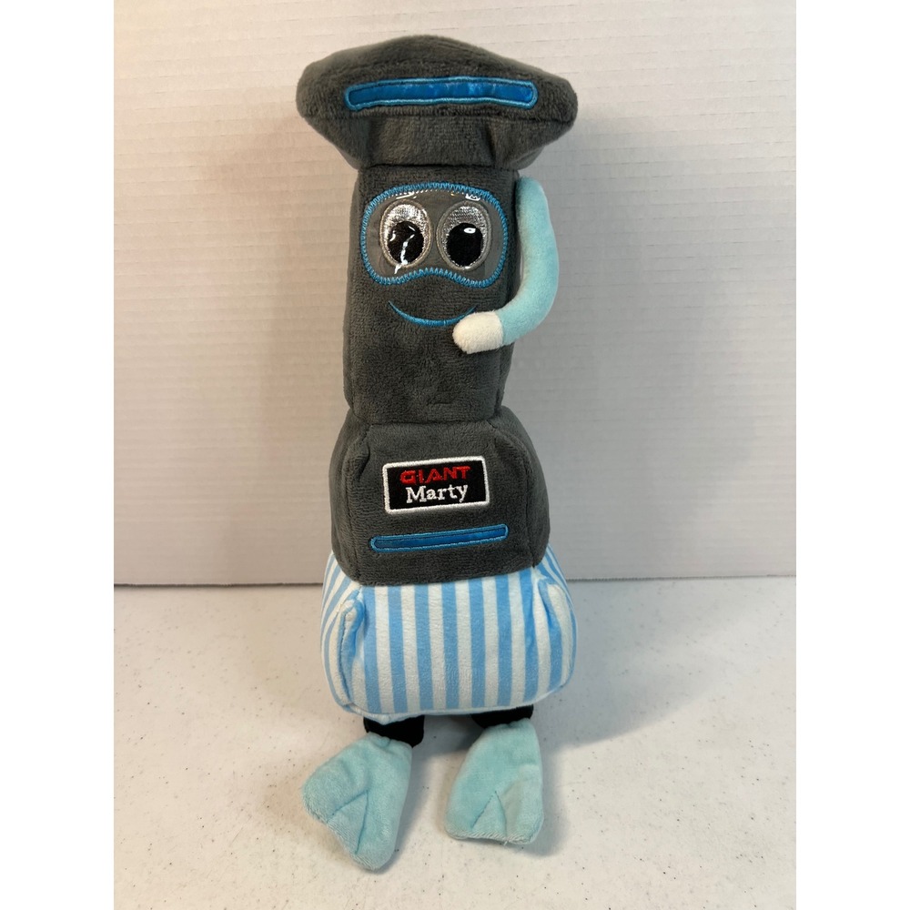 Giant Food Stores Marty the Robot Plush Homerbest Grey Blue Striped 13 Inch